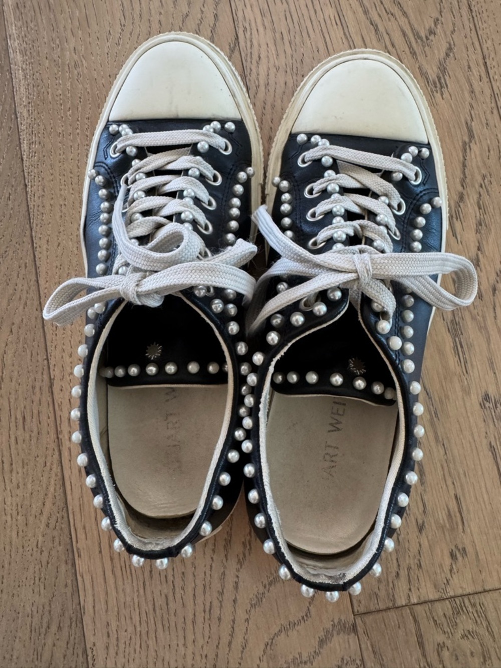 STUART WEITZMAN Ollie Mini Pearls  Embellished Low Top Sneakers Black - Picture 4 of 6